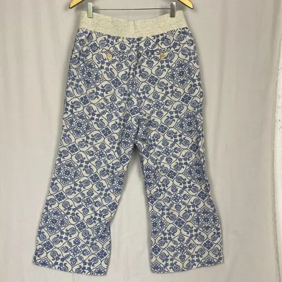 Soft Surroundings 100% Linen Pants Womens Medium Wide Leg Crop Blue Floral 31x26 - Picture 2 of 13